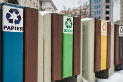 An illustrative photo of recycling bins.