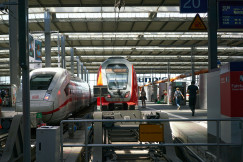 An illustrative photo of trains on a railway station.