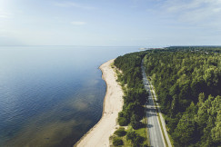 An illustrative photo of a road beside a sea.