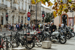 An illustrative photo of a group of motorcycles parked next to each other.