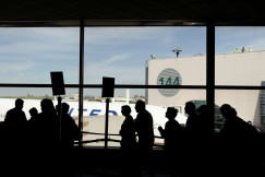 A group of people in the airport