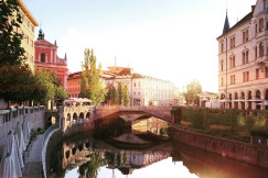 bridge-on-body-of-water-near-buildings in Slovenia