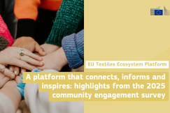 A close‑up of several people placing their hands together in the center of a circle, symbolising unity and collaboration with a reference to the community engagement survey