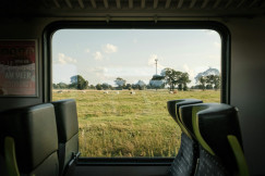 green-grass-field-during-daytime seen from the train window