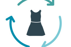 a pictogram dress with green arrows in a circle around it 