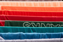 Close up of t-shirts drying. 