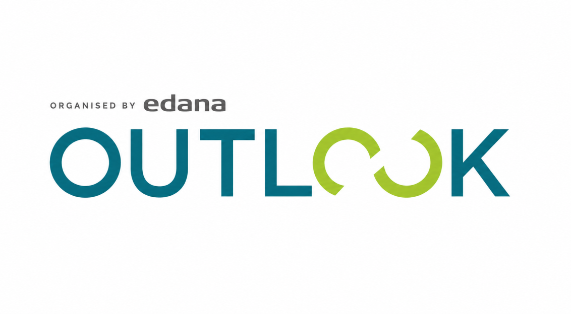 Logo graphic for OUTLOOK™26 organised by EDANA, featuring the word “OUTLOOK” in blue and green on a white background.