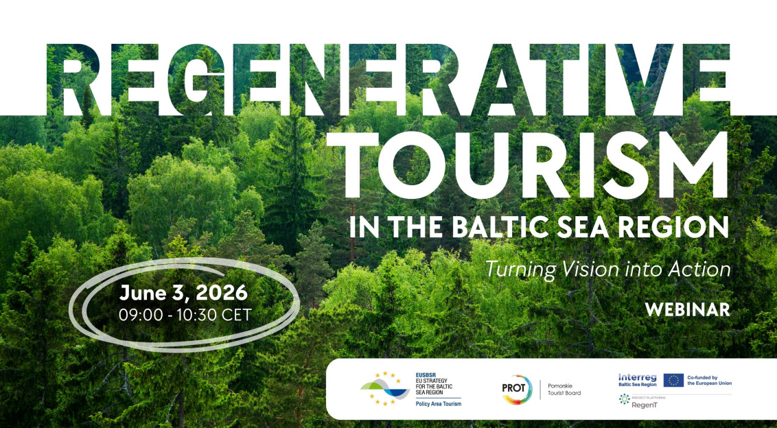 Regenerative tourism webinar invitation with green forest