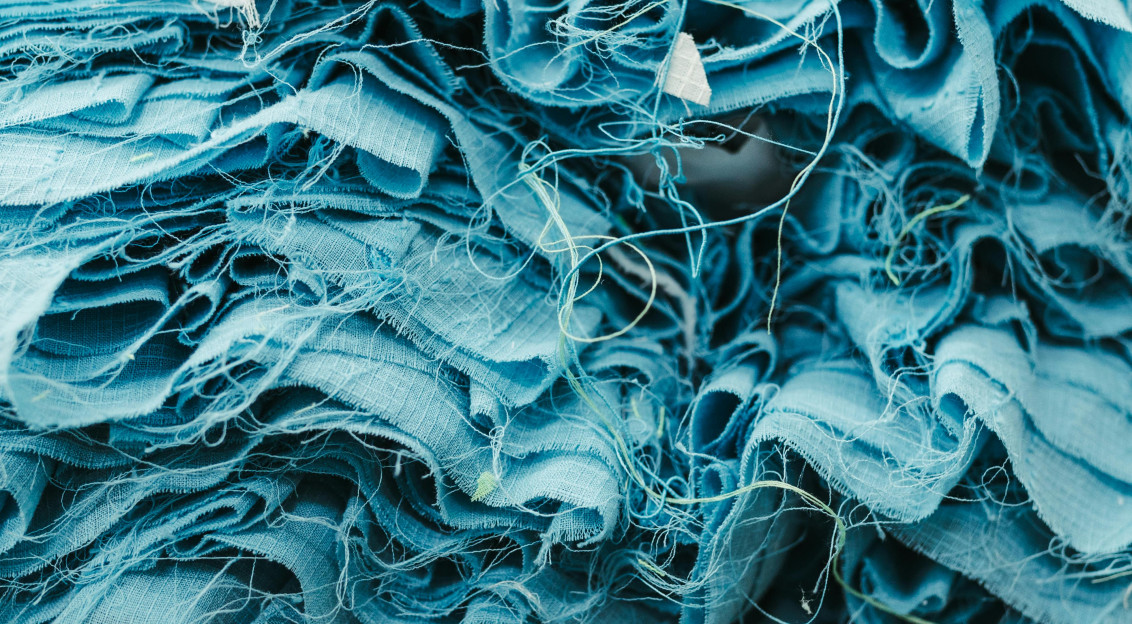 Close-up of blue fabric textured layers.