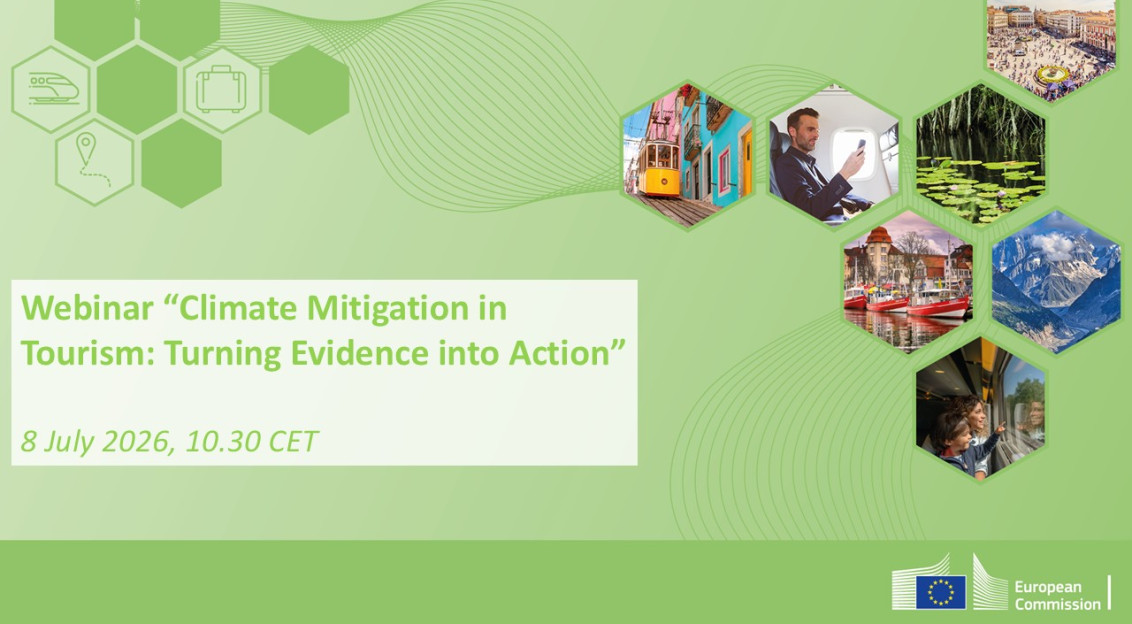 Illustrative image of the online event "Climate Mitigation in Tourism: Turning Evidence into Action"