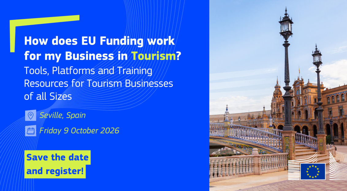 How does EU Funding work for my Business in Tourism? Event visual for promotion.