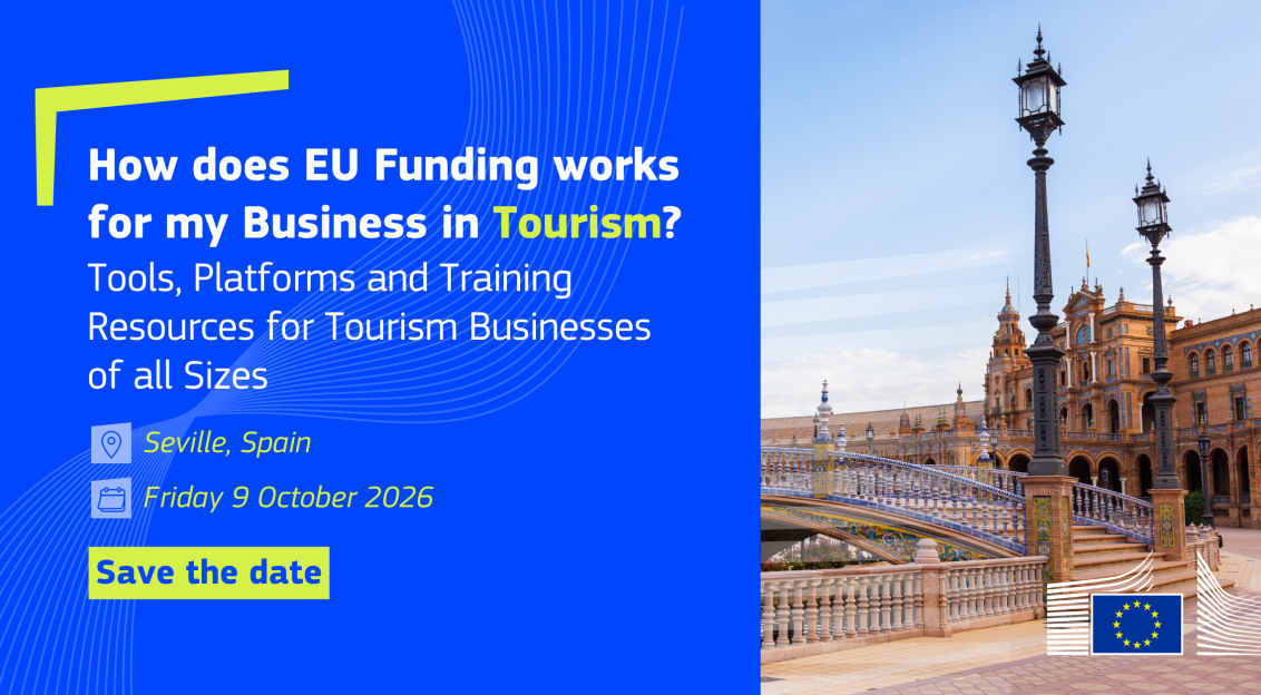 How does EU Funding work for my Business in Tourism? Event visual for promotion.