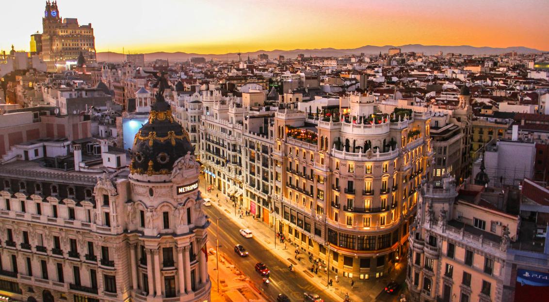 An illustrative photo of a view of Madrid during sunset