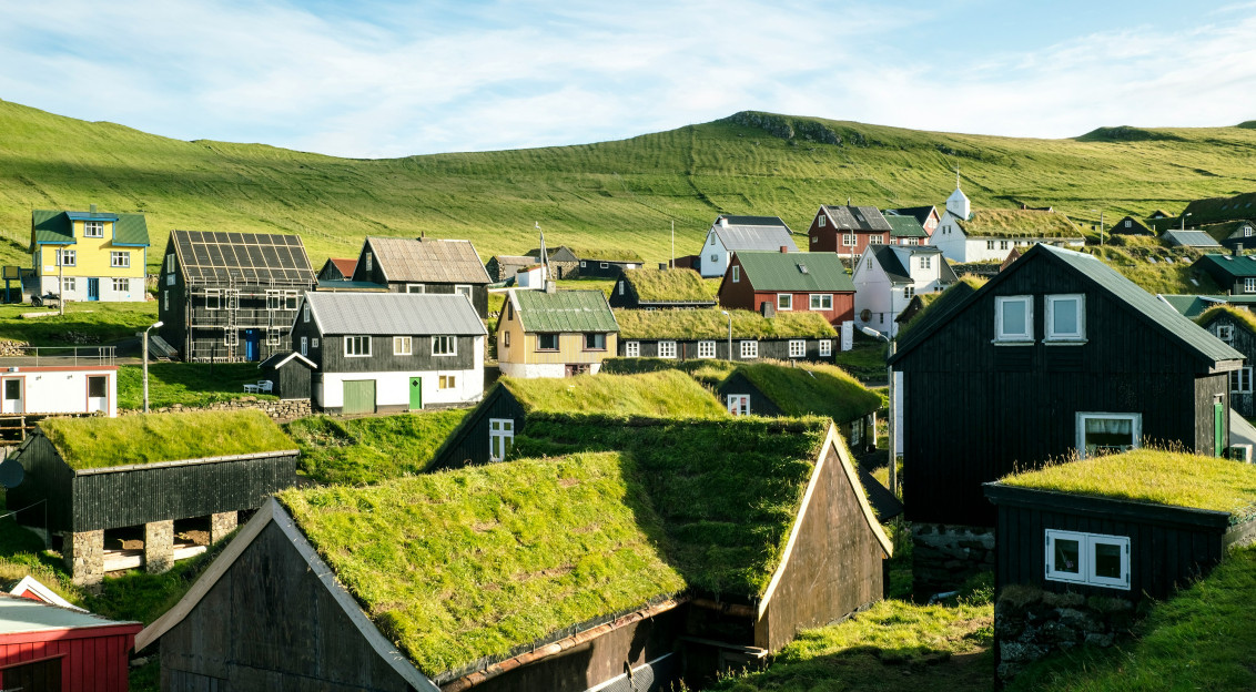 Photo by Unsplash An illustrative photo of houses with grass on their roofs on a hill