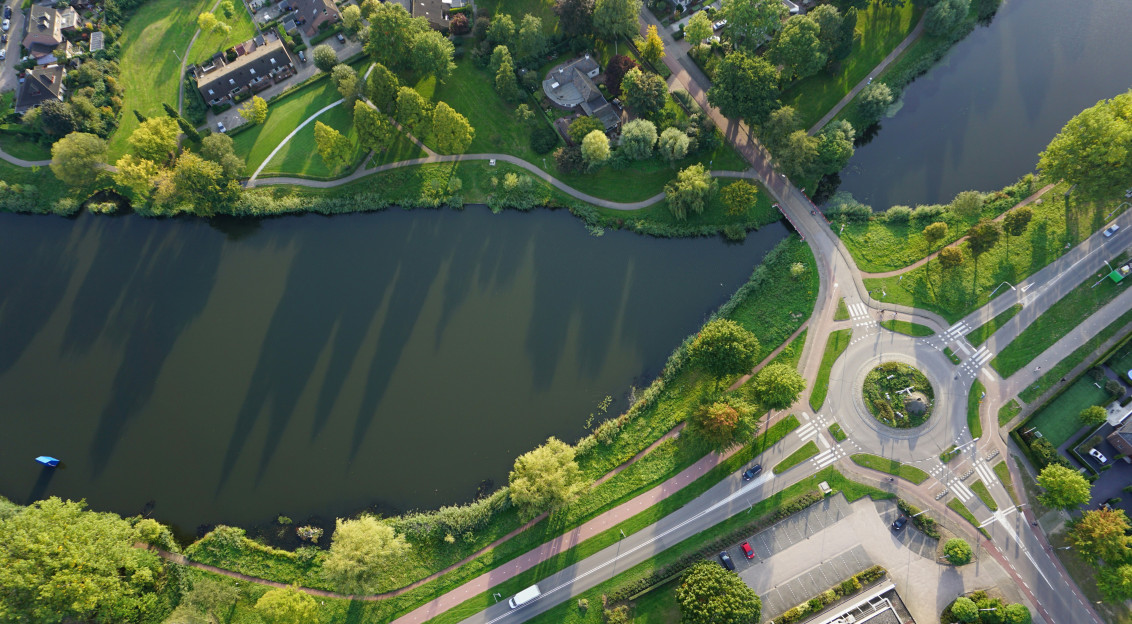 An illustrative photo of roads near a river