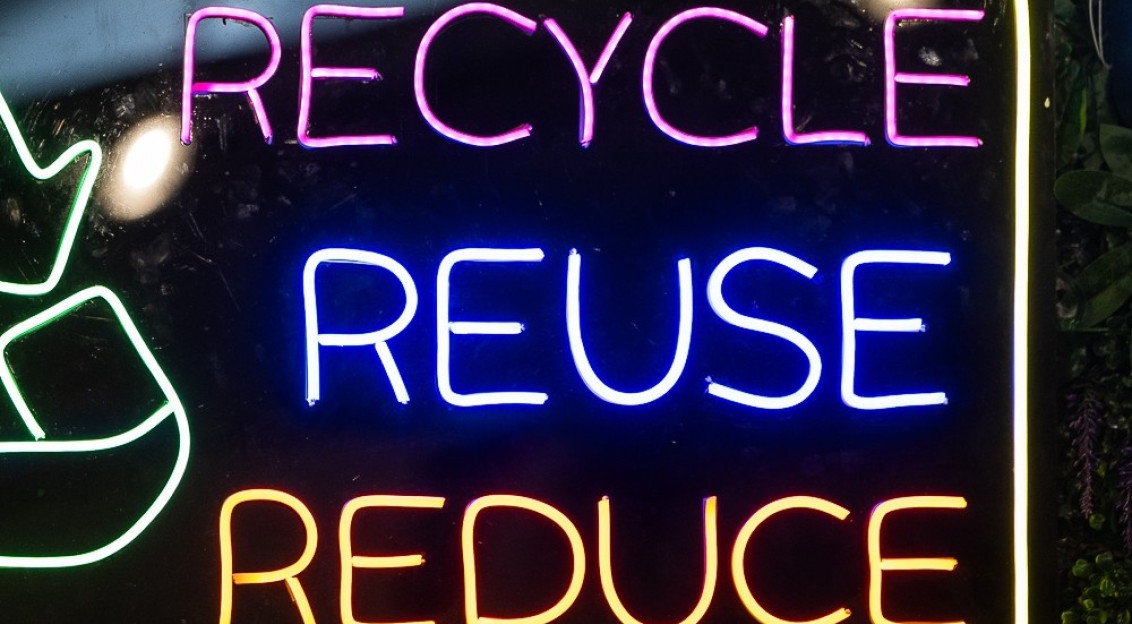 Picture shows three words recycle, reuse and reduce