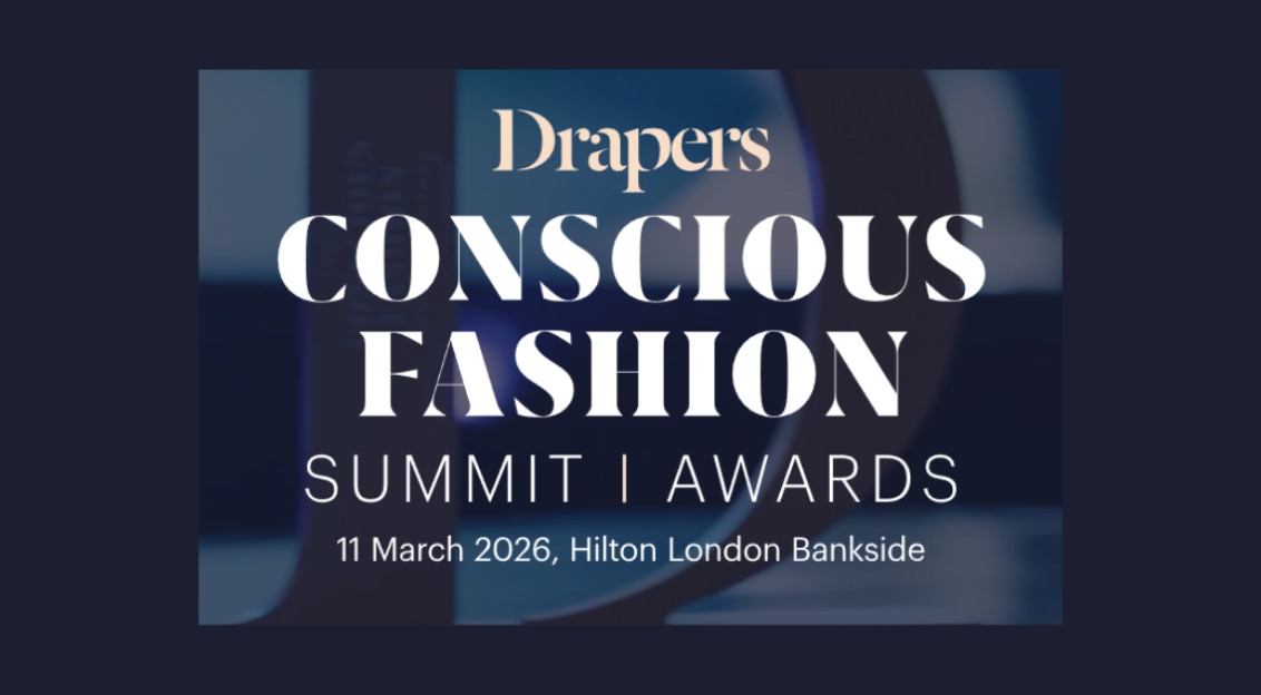 Black background and white text: Drapers conscious fashion