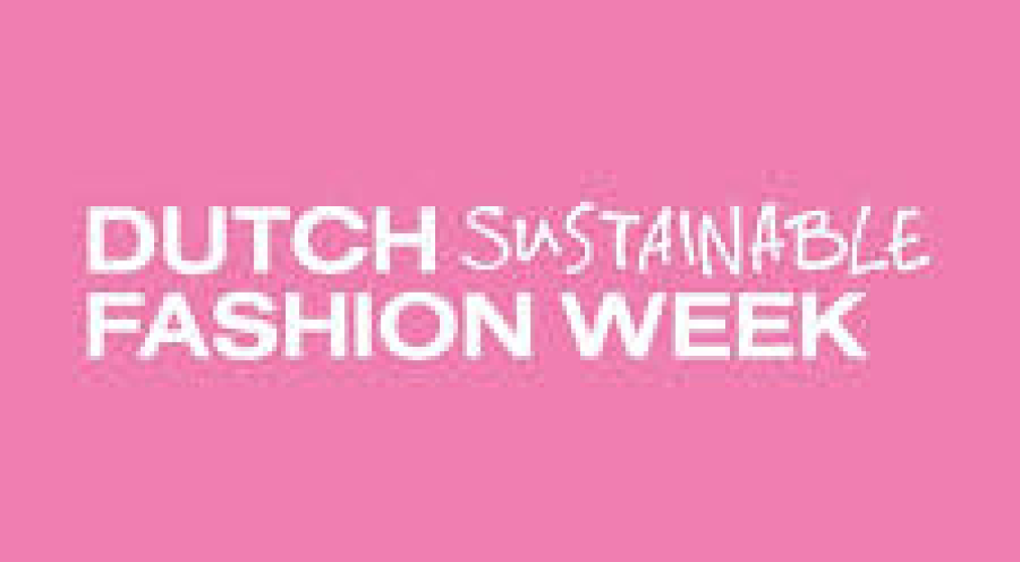 Pink background with the text “Dutch Sustainable Fashion Week” in white lettering.